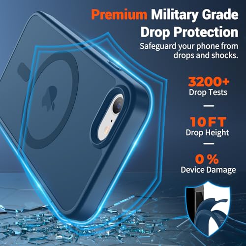 Image of SUPFINE Magnetic for iPhone SE Case 2022 (3rd) /2020 (2nd), iPhone 8 Case (Compatible with MagSafe) (Military Grade Drop Protection) Slim Translucent Matte Phone Case, Deep Blue