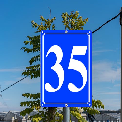 Image of Premium Aluminum Number Signs 35, Metal 12 inch X 8 inch Blue Numbered Signs Outdoor for Parking Lots, Floor, Dock, Court, Aisle, Field, High Visibility, No Fade, Weather-resistant