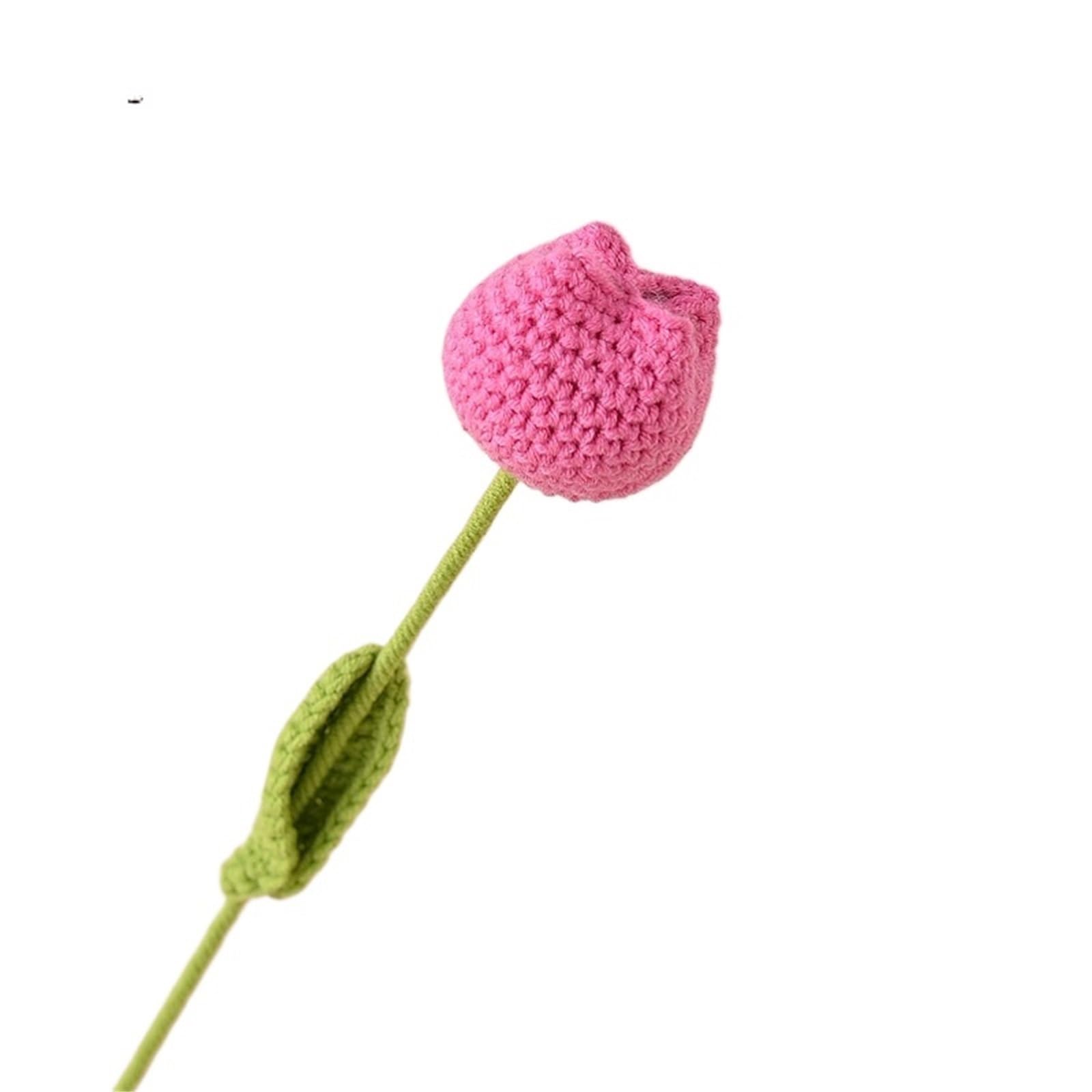 ENWWCH 3pcs Knitting Bouquet Tulip Flower Hand-knitted Fake Flowers Knit Home For Home(Color6)