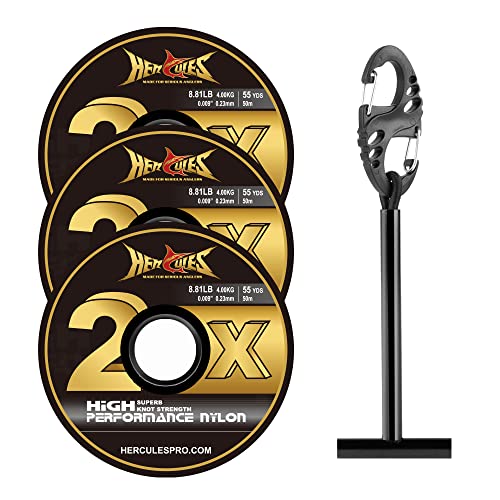 HERCULES Fly Fishing Tippet 3 Pack with Fly Tippet Holder 2X - 8.81LB - 55YDS Nylon