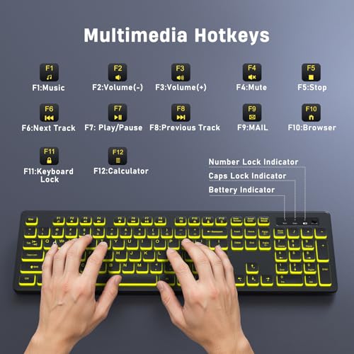 Image of KOPJIPPOM Backlit Wireless Keyboard, 2.4G Silent Wireless Light Up Keyboard, Full Size Computer Keyboards with 7 Colored Backlits, Rechargeable Keyboards for Windows, PC, Laptop (Black, Normative)