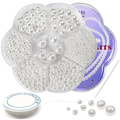 TOAOB 1160pcs Perles de Plastique Rondes Perles de Nacrées Blanches Perles de Satin Perles de Spaceur 3 4 5 6 8 10 12mm pour Diy Artisanat Colliers Bracelets Boucles d'oreilles Fabrication de Bijoux Cover