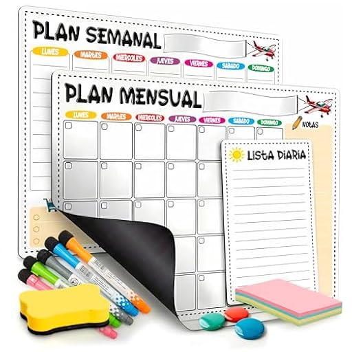 Set de Pizarras Magnéticas para Nevera con Planificador Semanal, Mensual y Diario - Kit Organizador incluye Rotuladores, Imanes, Posits y Borrador - Organización Familiar y Hogar - Fácil de Limpiar | Ya disponible en tu tienda friki favorita! En mundofriki.es!
