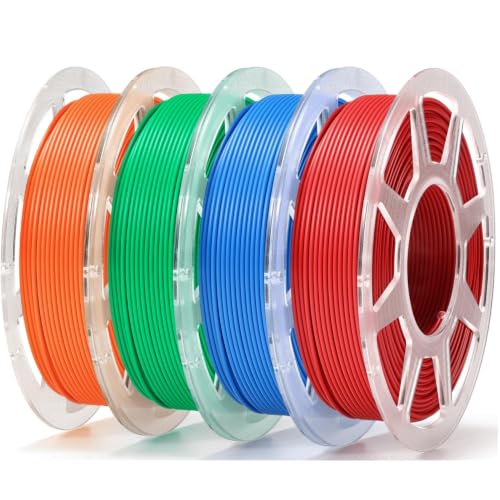 MarsWork Basic Pre-dried PLA Filament Bundle 4x250g with Spool for Bambu Lab 3D Printers, Multicolor 3D Printing Filamen