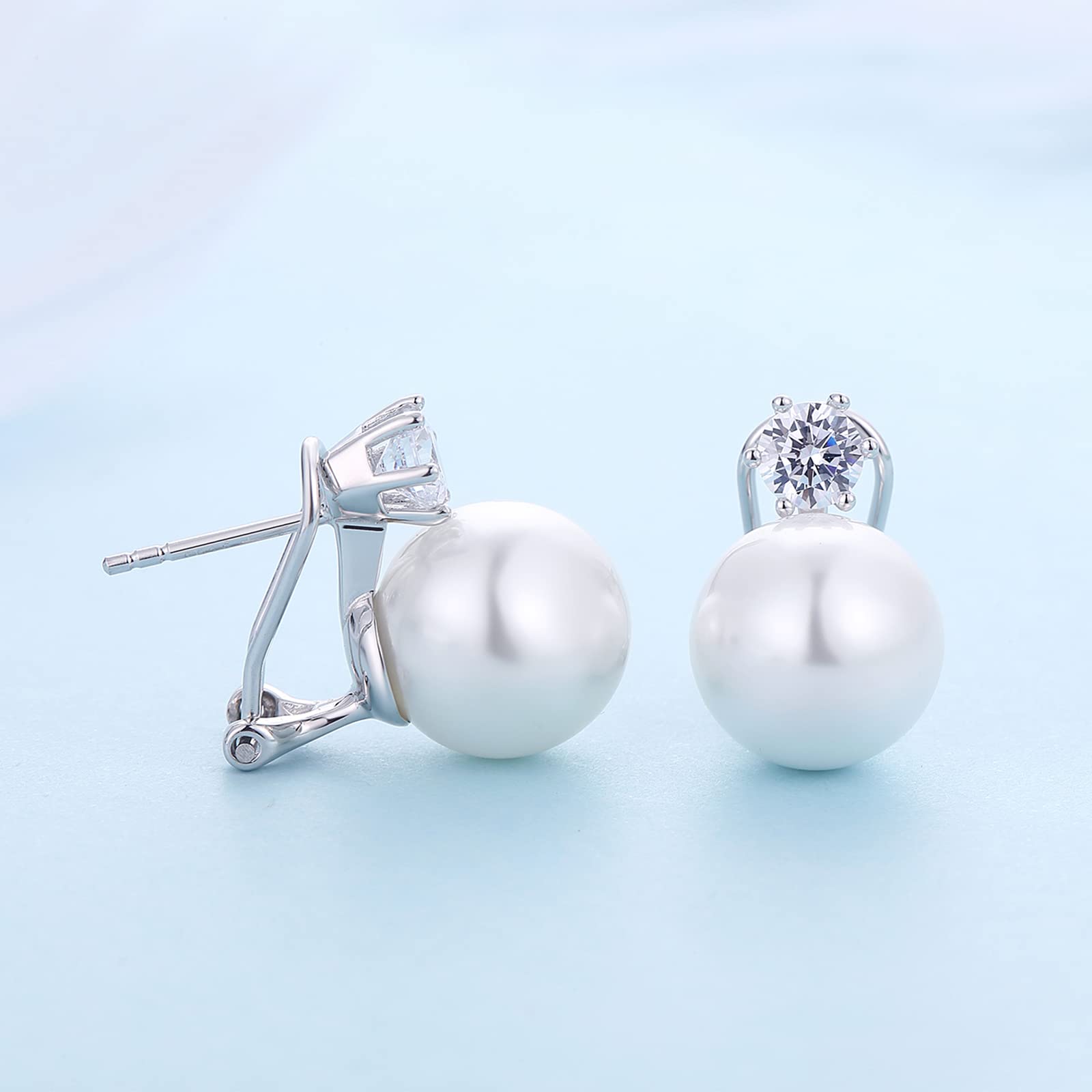 Orecchini Perle Donnain Argento Sterling 925 Perla Orecchini a Bottone Perle Zrconi Diamantati Gioielli Regali per Donne Matrimonio Spose 10/12 mm