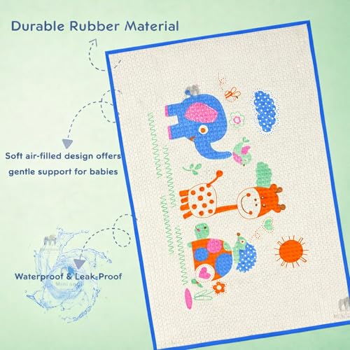 Image of Air-Filled Waterproof Baby Play Mat 60x90 cm Jungle Print Natural Latex Baby Massage & Crawling Mat Non-Toxic, Anti-Slip Baby Rubber Mat for Diaper Changing, Floor Play & Bed Protection Blue