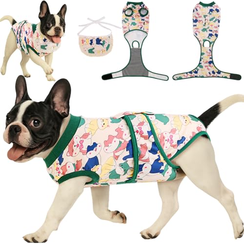 Surgery Recovery Suit for Female/Male Dog After Spay/Neuter, Soft Bandana Set Included, E-Collar Cone Alternative to Stop Licking Abdominal Wounds, Small Dogs Full Body Onesies, Medical Pet Bodysuit