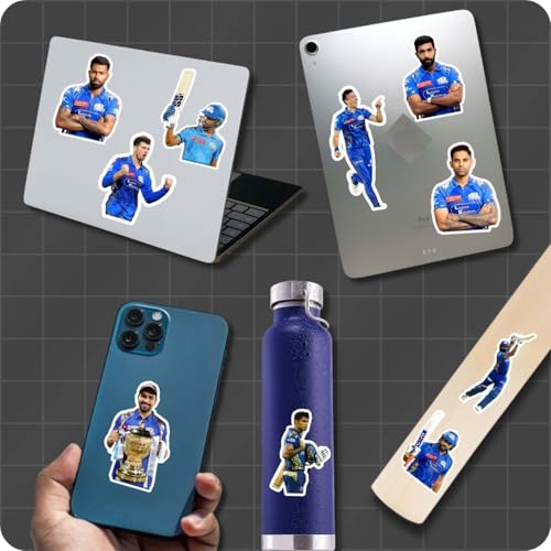 Image of Mumbai MI Stickers - Pack of 25 | Waterproof Vinyl MI Cricket Stickers for Laptop, Phone, Water Bottle, Bike, Car, Notebook | Self Adhesive Glossy Sticker Pack 2026