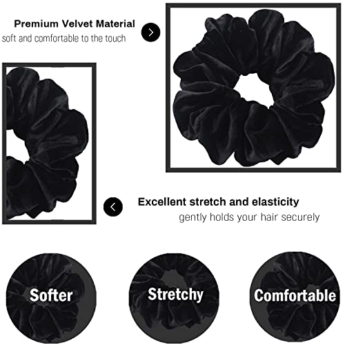 VENUSTE Big Scrunchies for Women Thick Hair Premium Velvet Extra Large Scrunchy Elastic Hair Bands Accessories, 4 Pack (Black) - Image 4