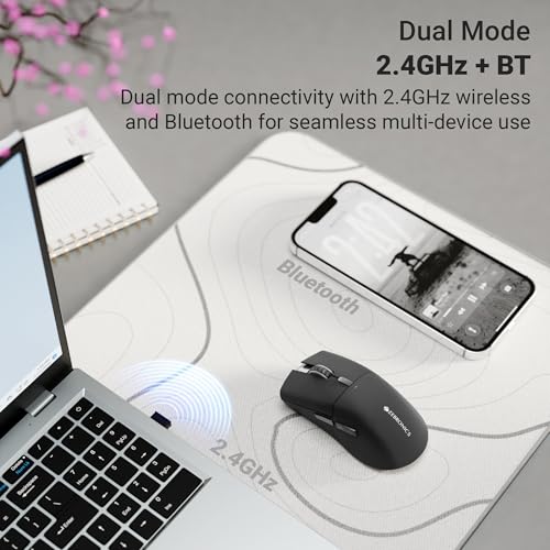 Zebronics Rechargeable Wireless Mouse, Dual Mode 2.4GHz + BT, Upto 2400 DPI, 6 Buttons, USB Nano Receiver, Type-C, Silent Operation, Ergonomic Design (Blanc 100, Black) view 2