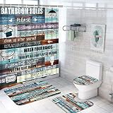 Rustic Quotes Bathroom Rules Shower Curtain Sets with Non-Slip Rug, Toilet Lid Cover and Bath Mat, T