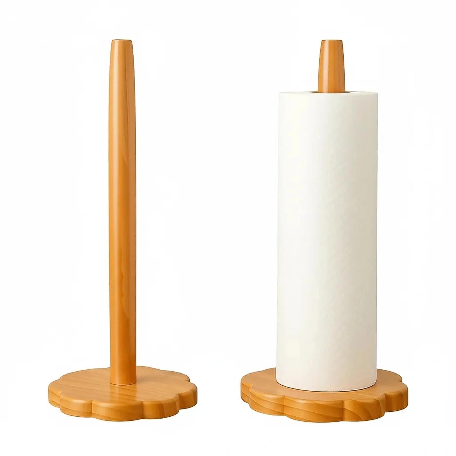 Photo 1 of Wood Paper Towel Holder, Countertop Wooden Kitchen Towel Roll Stand with Flower Shape Anti Skid Base Rack Napkin Organizer for Kitchen Countertop Dining Table Cabinet(Wood Color)