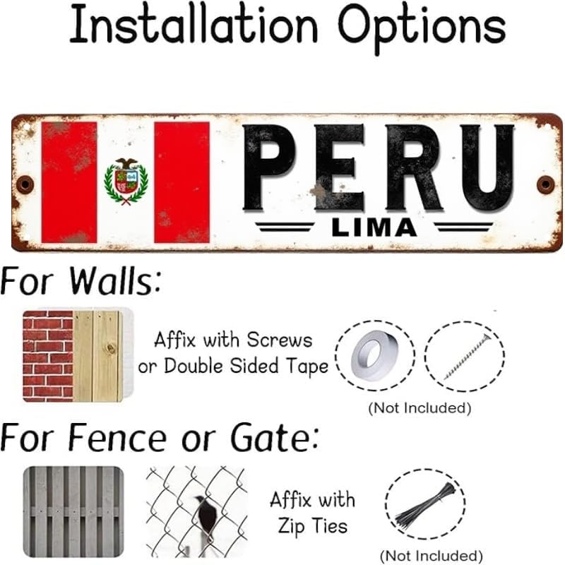 Peru Tin Sign - 16x4 Inches Vintage Travel Decor for Wall, Suitable for Bedroom, Office, Living Room | indie room decor, street signs for bedroom, vintage decor for home image 5