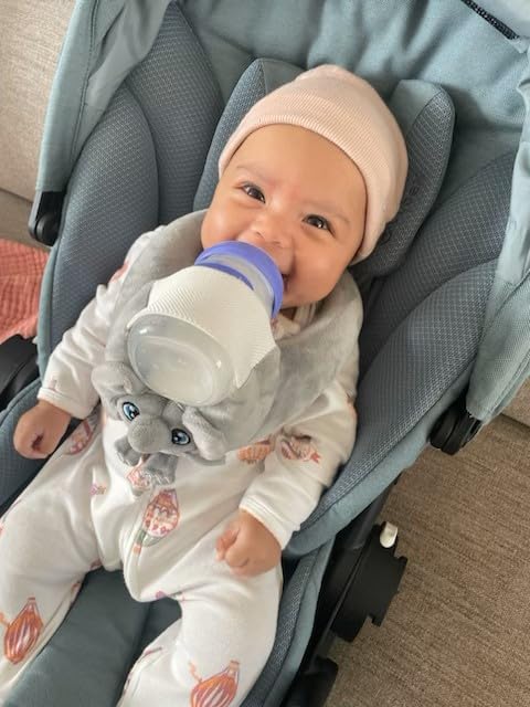 Image of Fuzzy Feeder Bottle Holder for Baby - Elephant - Promotes Motor Skill Development and Independence - Soft with Secure Adjustable Velcro Closure