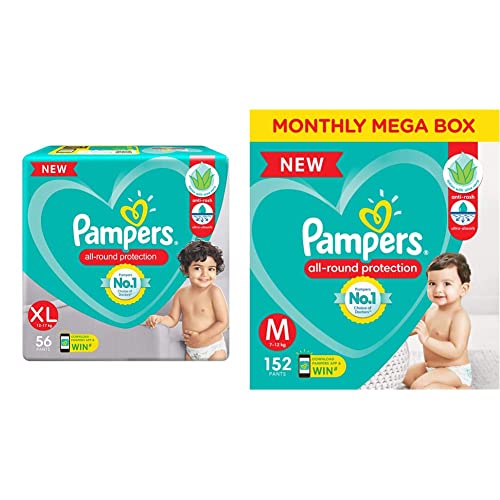 Image of Pampers Diaper Pants, XL, 56 Count & Pampers Diaper Pants Monthly Box Pack, Medium, 152 Count