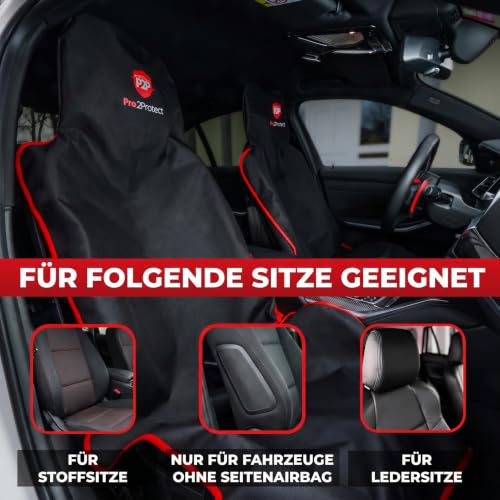 Pro2Protect® [2X Test SEHR GUT Autositzschoner Vordersitze | WASSERDICHT | Autositzbezüge Sitzauflage Sitzbezüge Schonbezug Nicht Seitenairbagfähig Sitzschoner Auto Zubehör Innenraum Gadgets