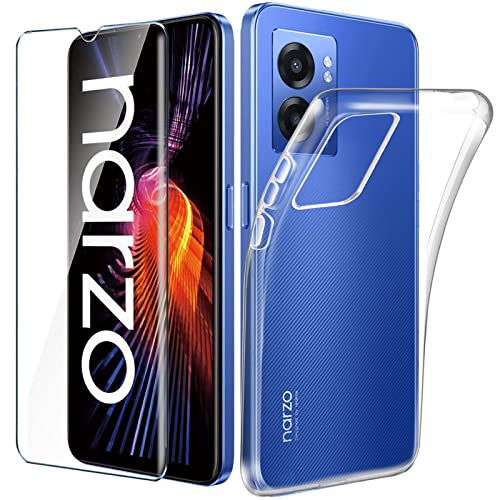 para Realme Narzo 50 5G Funda (6.6') + Cristal Templado - Transparente Carcasa y Cristales Protector de Pantalla TPU Silicona Suave Gel Caja Cover Tapa Caso Carcasa Cubierta -Clear