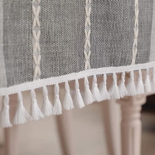 Nappe grise de cuisine au style bohème chic avec pompons - 5