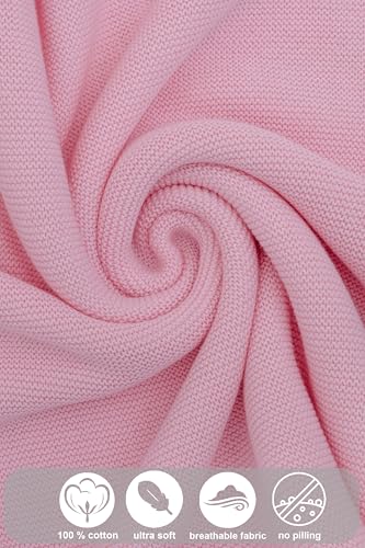 Image of Lilax Cotton Knit Receiving Blanket, Warm Cozy Swaddle Cuddle Stroller Crib Blanket for Newborns Infants & Toddlers 33.5 inch x 31.5 inch, Pink