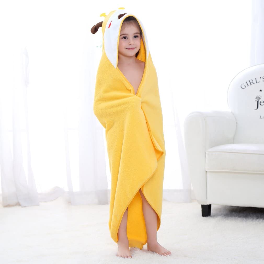 MICHLEY Animal Hooded Baby Bath Towel Toddler Premium Cotton Absorbent Washcloth for Girls Boys 0-6T, Giraffe