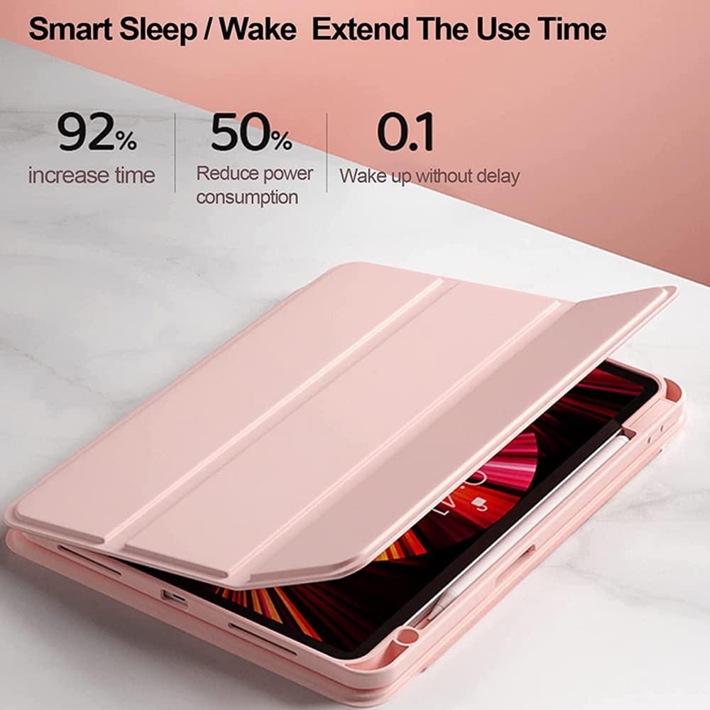 Étui avec clavier TouchPad pour iPad Pro 12.9 2021/2020/2018, double face magnétique en cuir et acrylique transparent avec clavier tactile amovible, rose