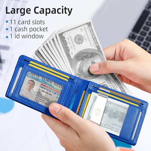 DRAVAN Slim Mens Wallet Front Pocket Wallet for Men with id Window Minimalist Rfid Blocking Credit Card Holder Carbon Fiber Money Clip with Gift Box…… (Carbon Blue)2