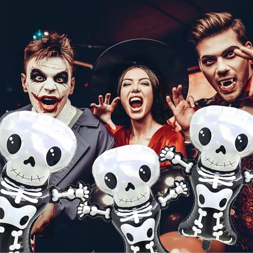 Belsita B-01 Halloween Balloons Cute Skeletons Balloon Decorations Large Aluminum Foil Balloons Set Laser Skeletons Mylar Balloons Halloween Themed Day Of The Dead Birthday Party Decor Supplies 3Pcs thumb #3