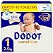 Dodot Pañales Bebé Sensitive Talla 1 (2-5 kg), 174 Pañales + 1 Pack de 40 Toallitas Gratis de Aqua Plastic Free, Nº1 en Protección de la Piel de Dodot, Pack Mensual