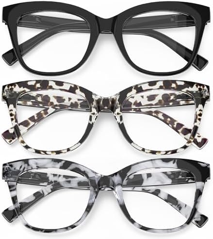 3-Pack Women's Reading Glasses with Blue Light Blocking and Anti-Glare Features