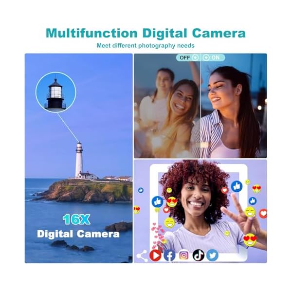 4K 56MP Digital Camera for Photography Vlogging Camera for YouTube with 180° Flip Screen, WiFi,16X Digital Zoom, 52mm Lens, 2 Batteries, 32GB Micro SD Card(Black)