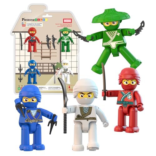 PicassoTiles Ninja Action Characters for Magnetic Tiles Building Block Toy Sets Accessory Add On Kit for Magnet Tile Playsets for Toddlers Boys Girls...