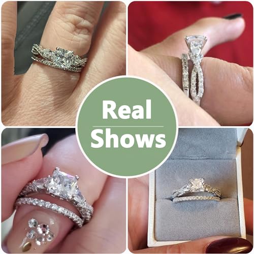 Newshe Jewellery 2.5ct Princess Pear White AAAAA Cz 925 Sterling Silver Engagement Wedding Ring Set Size 4-132