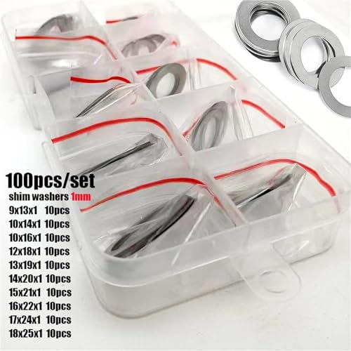Mdingbao-シールワッシャー M9-M18 304 Stainless Steel Ultra Thin Washer Set Adjusting Shim Plain Gasket Assortment Kit Box, 100pcs/set しっ