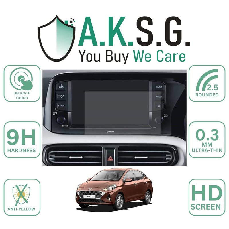 Image of A.K.S.G. Hyundai Aura 08 Inch [2020-Running] Car Accessories Navigation or Music System Touch Screen Infotainment Screen Protector (Company Fitted) Not a Tempered Glass [Transparent]