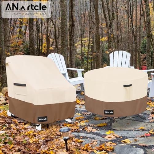 Image of ANartcle Round Patio Table Covers 50inch,100% Waterproof 600D Heavy Duty PatioTable Cover,Round Patio Table Covers for Outdoor Furniture,50 inchDIA x 23 inchH,Beige&brown.