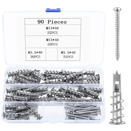 90 Pcs Tacos para Pladur con Tornillos, Tacos Autoperforantes con Tornillos para Pladur, Tacos in Metálicas Tacos de Pared para Placas de Yeso y Tornillos para Fijación en Placas de Yeso Hormigón