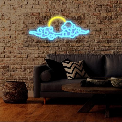 Image of Sunset Sunrise Neon Sign Dimmable anime cloud Led Signs for Wall Decor Room Decor Bedroom Anime-themed for Men cave Office Bar Birthday Party Christmas(Ice Blue Orange)