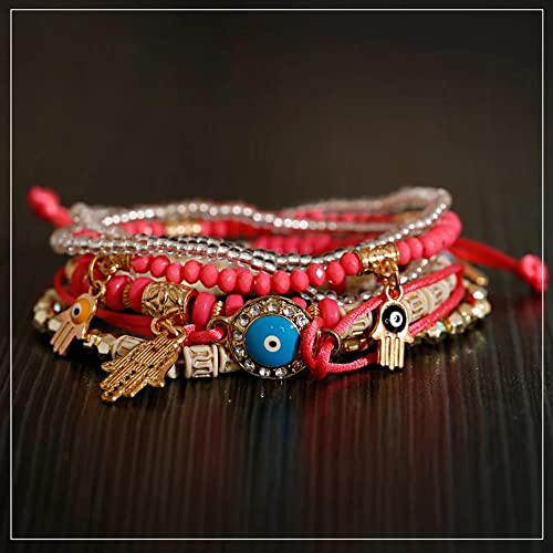 Stylish Evil Eye Multilayer Bangle Bracelet (Peach)