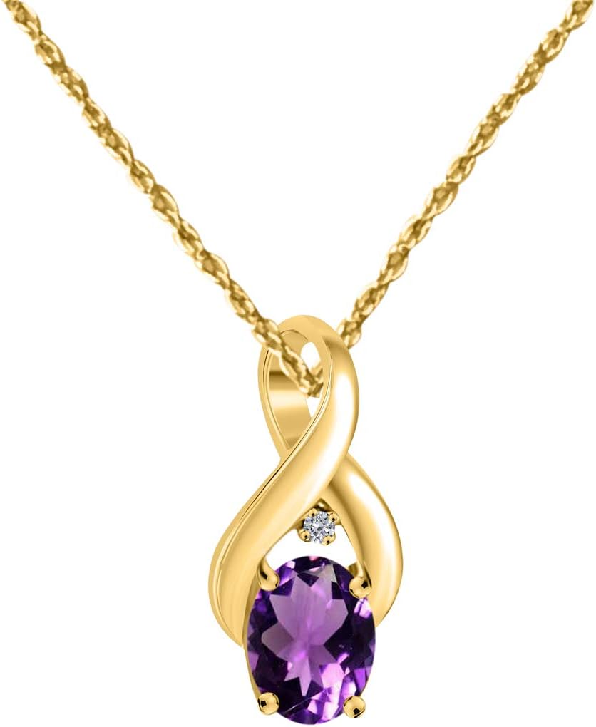 MauliJewels Engagement Necklace for Women 1.26 Carat Oval Shape Amethyst Pendant With 18'' Box Chain Prong-Setting 10K White & Yellow Gold Gemstone Wedding Jewelry