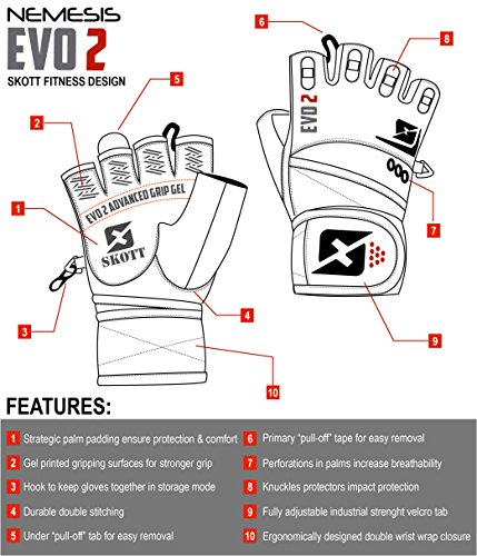 Skott 2019 Evo 2 Weightlifting Gloves With Integrated Wrist Wrap Support-Double Stitching For Extra Durability-Get Ripped With The Best Body Building Fitness And Exercise Accessories (Large) #TOP6