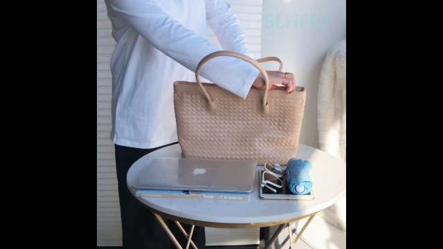 Bolso tote tejido para mujer de cuero vegano miniatura 7