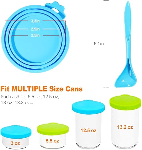 Miniatura 2 de ZukoCert Paquete de 4 tapas para latas de comida para perros y gatos, se ajustan a tres estándares de tamaño diferentes, con dos cucharas, se adapta