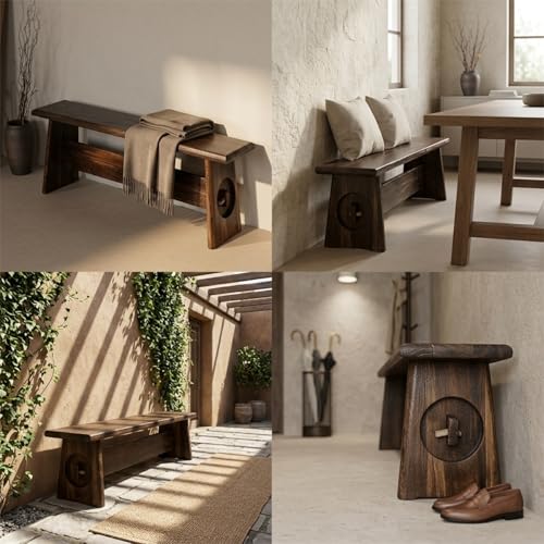 Banco de madera maciza con estructura resistente estilo rústico 8