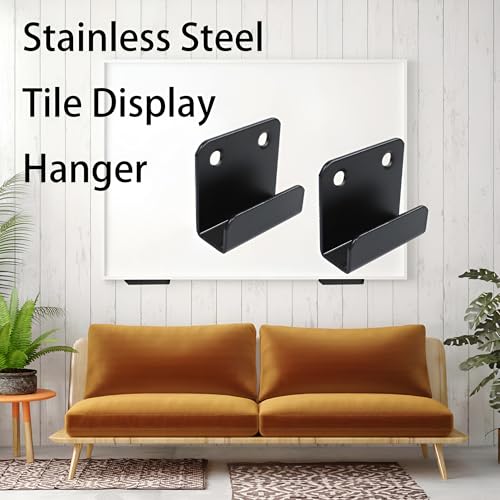 Image of 12 Pcs Stainless Steel Tile Display Hanger, Heavy Duty Wall Mounted Bracket Hooks for Ceramic Tiles, Mirrors, Picture Frames, Black, 0.79 inch Inner Width