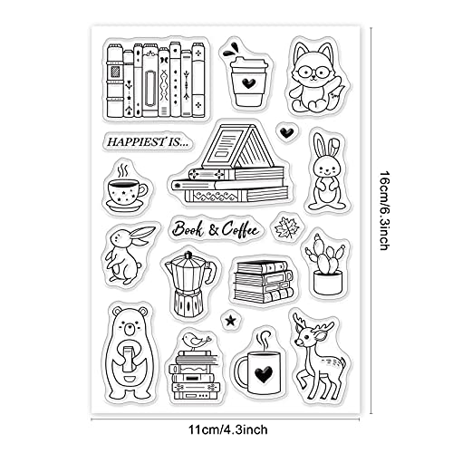Globleland Animals And Books Silicone Clear Stamps With Coffee Cups Shape For Card Making Diy Scrapbooking Photo Album Decoration Paper Craft,6.3X4.3 Inches #TOP1