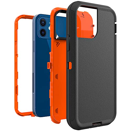 Image of Case for iPhone 12 mini, Heavy-Duty Tough Rugged Shockproof Drop Protective Cover Phone Cases, Black+Orange