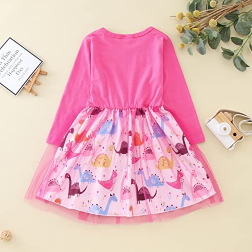Digood Toddler Girls Princess Dress Kids Baby Long Sleeve Cartoon Leopard Print Dinosaur Mermaid Tulle Casual Dresses(Pink,3-4 Years), Pinkb, 3-4T #TOP2