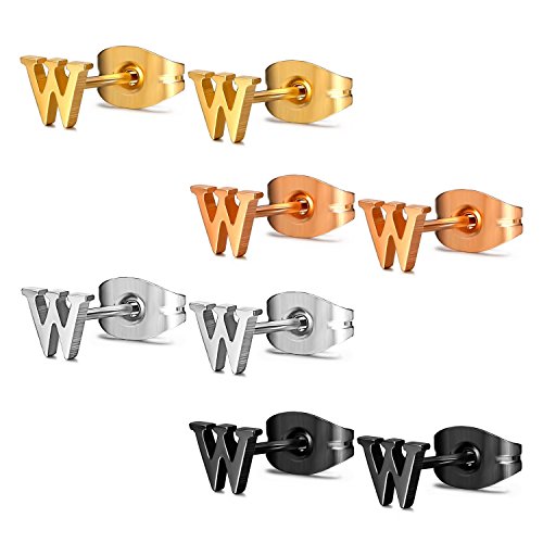 Jewelrieshop Initial Letter Stud Earrings Hypoallergenic Alphabet A-Z Girls Earrings For Sensitive Ears (Letter W X 4 Pairs) #TOP13