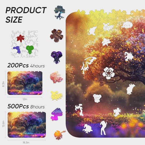 Rompecabezas de madera para adultos de 500 piezas: Árbol de la Vida | Decoración para el hogar, piezas únicas certificadas FSC, regalo creativo para juegos en familia, 18,3 x 12,6 pulgadas miniatura 6