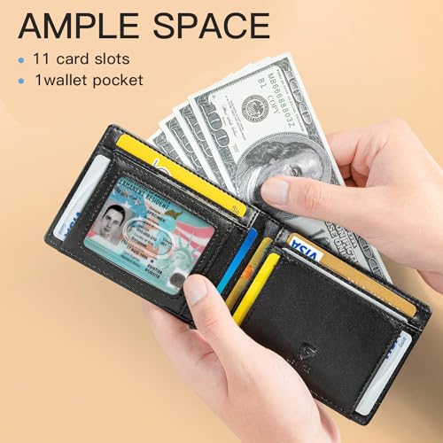 Image of GSOIAX Slim Wallet for Men Rfid Blocking Leather Bifold Front Pocket Carbon Fiber Men's Money Clips Credit Card Holder With Gift Box